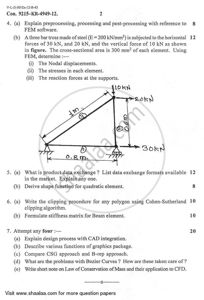Computer Aided Design and Finite Elements Analysis 2012-2013 - B.E. - Semester 5 (TE Third Year) - University of Mumbai question paper with PDF download