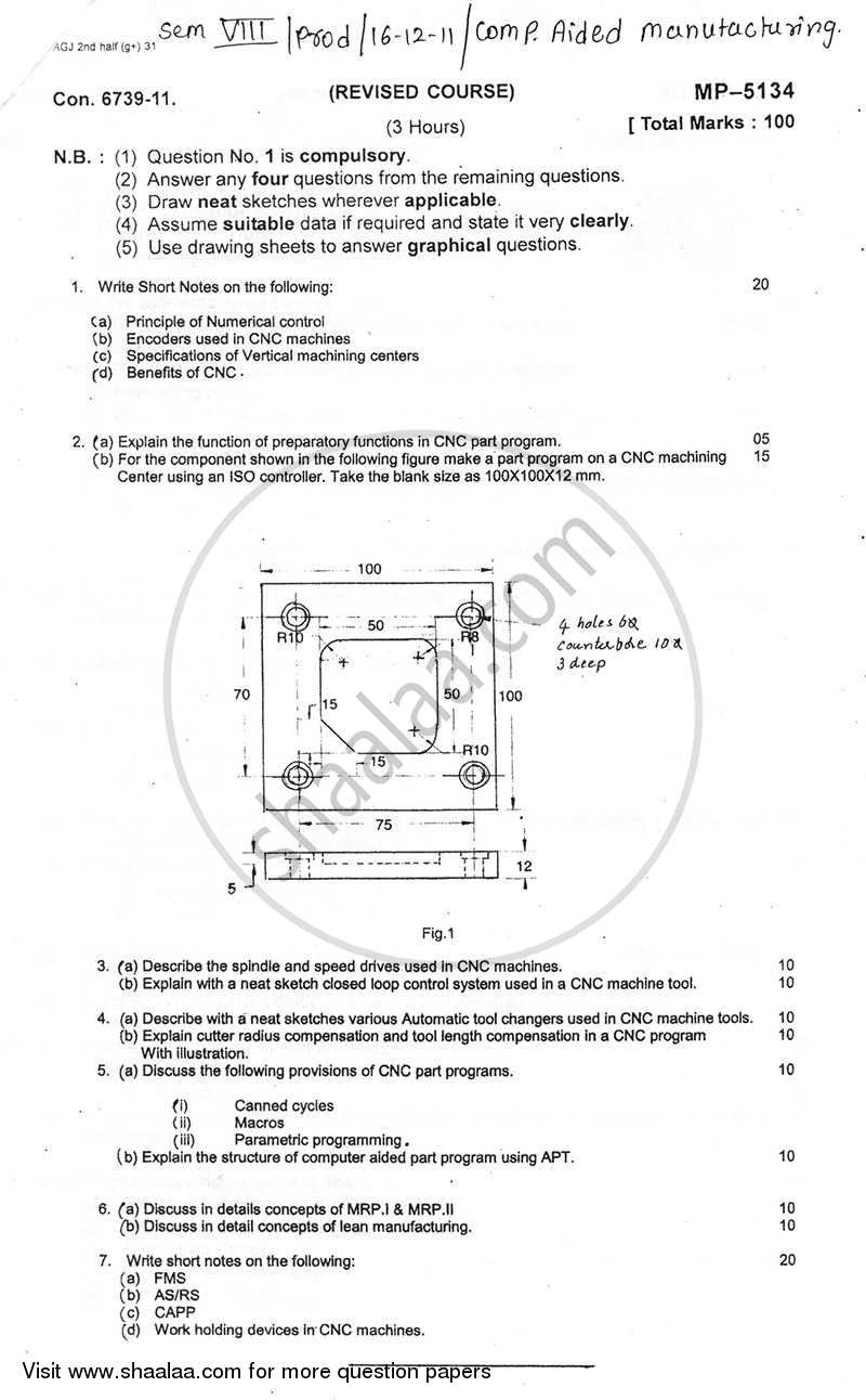 Computer Aided Manufacturing 2011-2012 - B.E. - Semester 8 (BE Fourth Year) - University of Mumbai question paper with PDF download