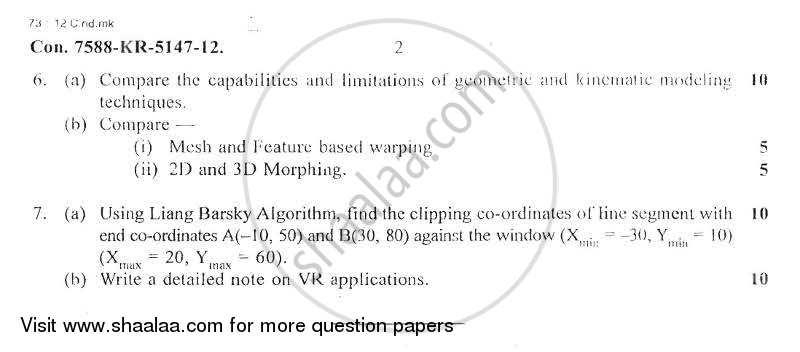 Computer Graphics and Virtual Reality 2012-2013 - B.E. - Semester 5 (TE Third Year) - University of Mumbai question paper with PDF download