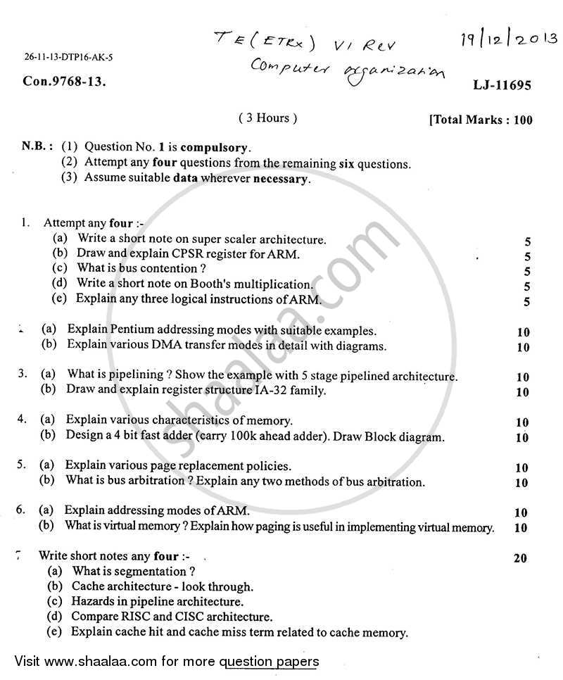 Computer Organization 2013-2014 - B.E. - Semester 6 (TE Third Year) - University of Mumbai question paper with PDF download