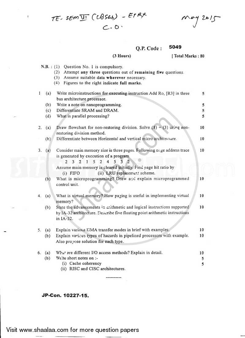Computer Organization 2014-2015 - B.E. - Semester 6 (TE Third Year) - University of Mumbai question paper with PDF download