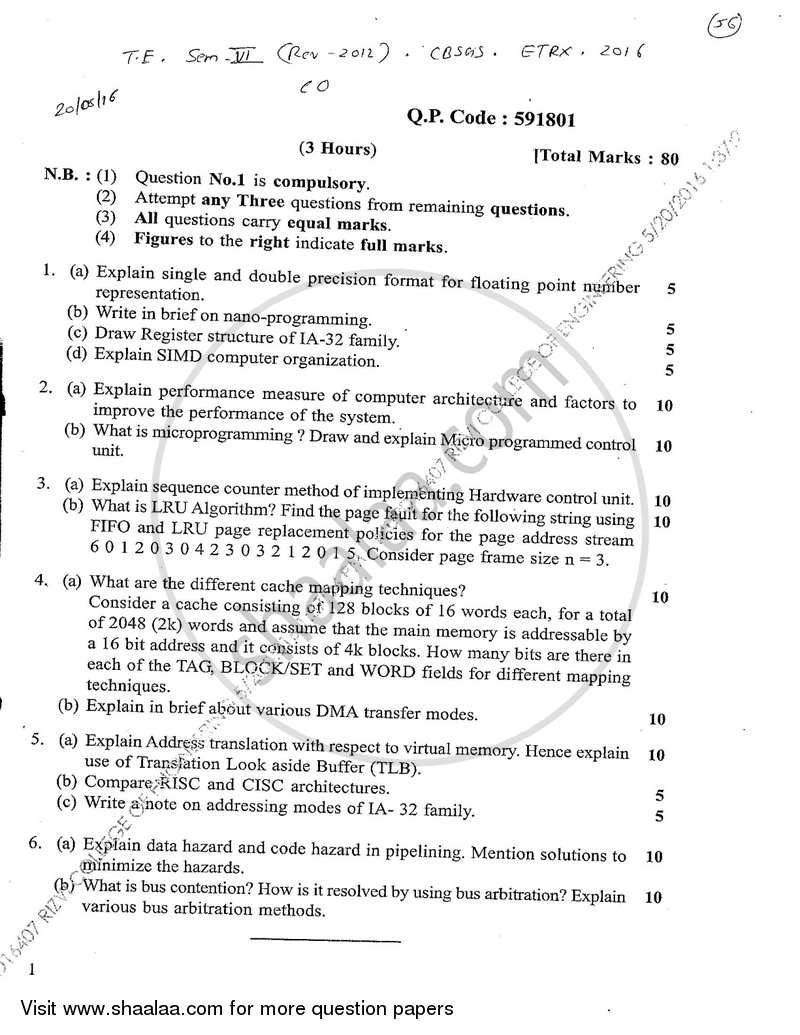 Computer Organization 2015-2016 - B.E. - Semester 6 (TE Third Year) - University of Mumbai question paper with PDF download