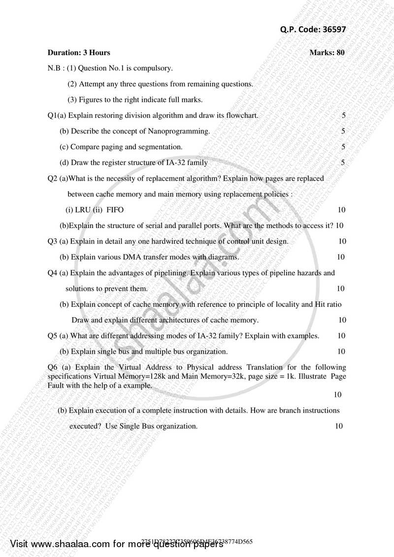 Computer Organization 2017-2018 - B.E. - Semester 6 (TE Third Year) - University of Mumbai question paper with PDF download