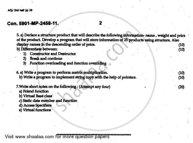 Computer Programming 1 2011-2012 - B.E. - Semester 1 (FE First Year) - University of Mumbai question paper with PDF download