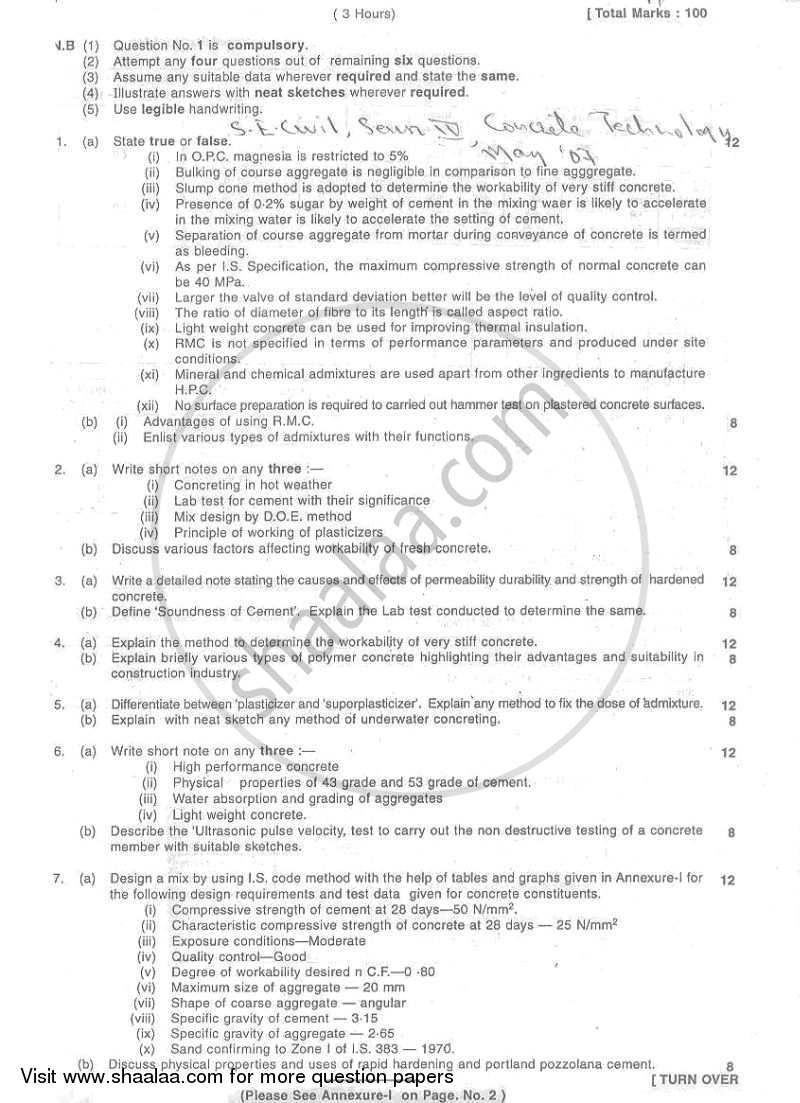 Concrete Technology 2006-2007 - B.E. - Semester 4 (SE Second Year) - University of Mumbai question paper with PDF download