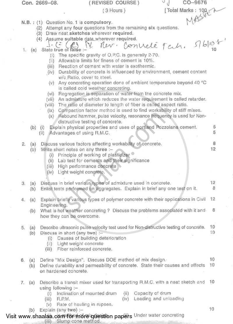 Concrete Technology 2007-2008 - B.E. - Semester 4 (SE Second Year) - University of Mumbai question paper with PDF download