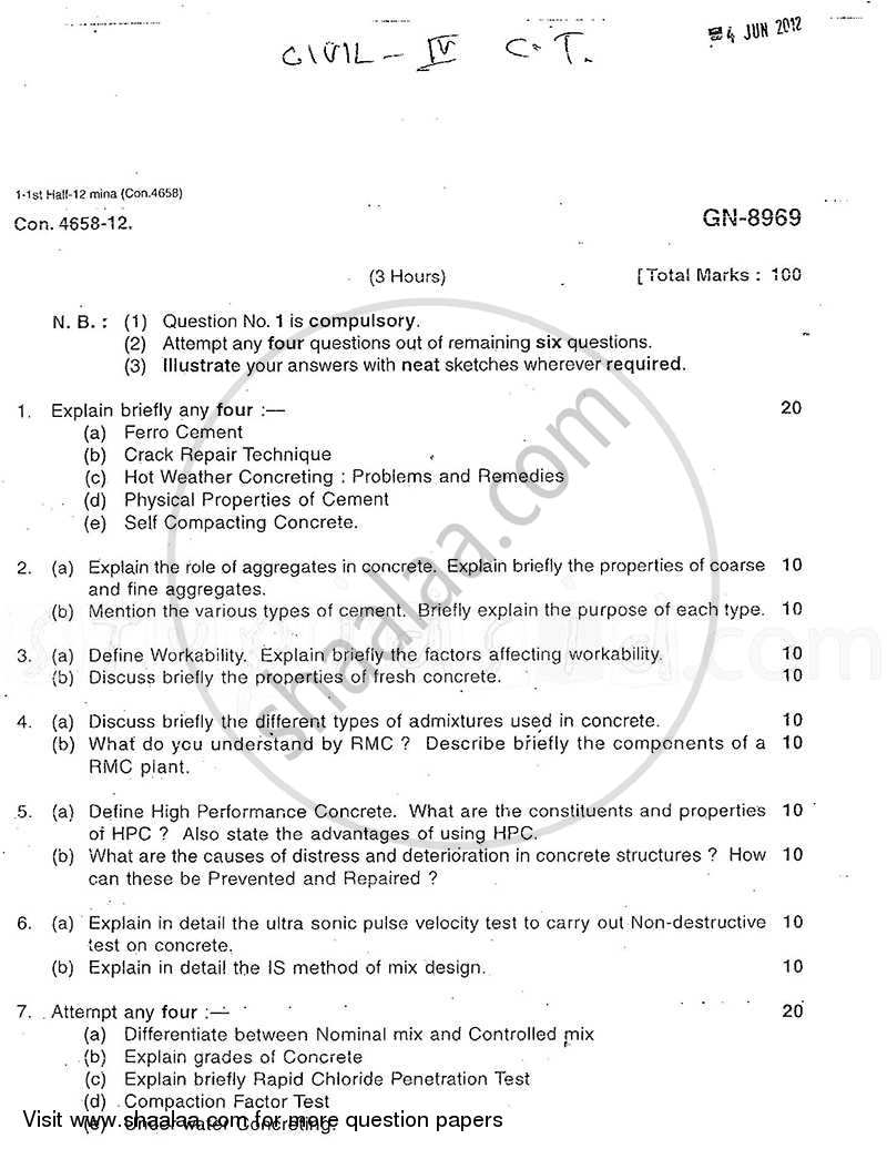 Concrete Technology 2011-2012 - B.E. - Semester 4 (SE Second Year) - University of Mumbai question paper with PDF download