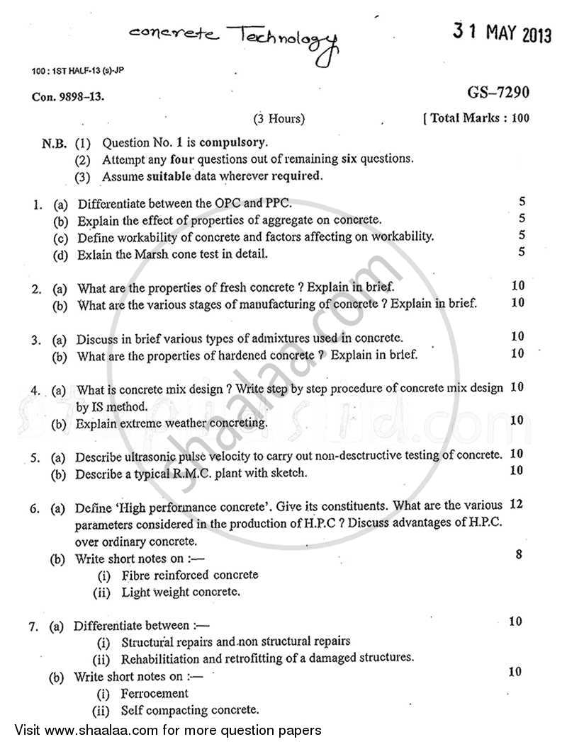 Concrete Technology 2012-2013 - B.E. - Semester 4 (SE Second Year) - University of Mumbai question paper with PDF download
