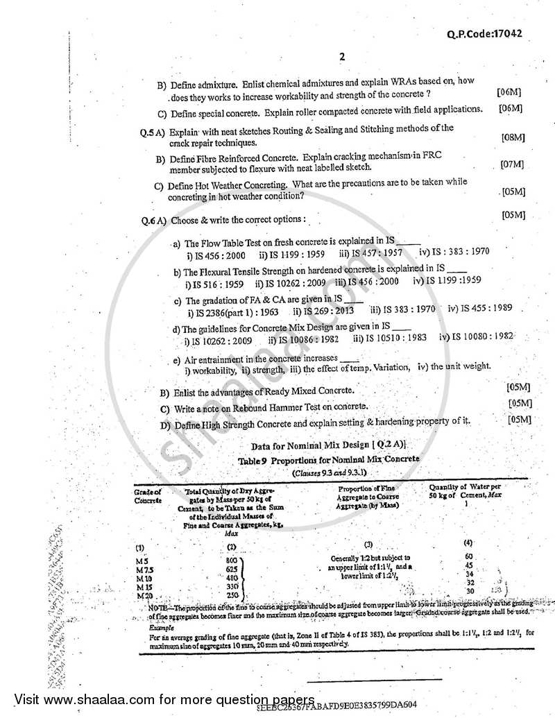 Concrete Technology 2017-2018 - B.E. - Semester 4 (SE Second Year) - University of Mumbai question paper with PDF download