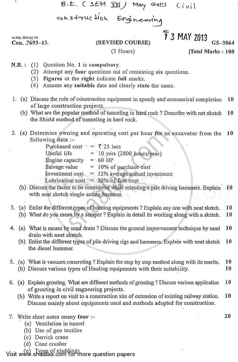 Construction Engineering 2012-2013 - B.E. - Semester 8 (BE Fourth Year) - University of Mumbai question paper with PDF download