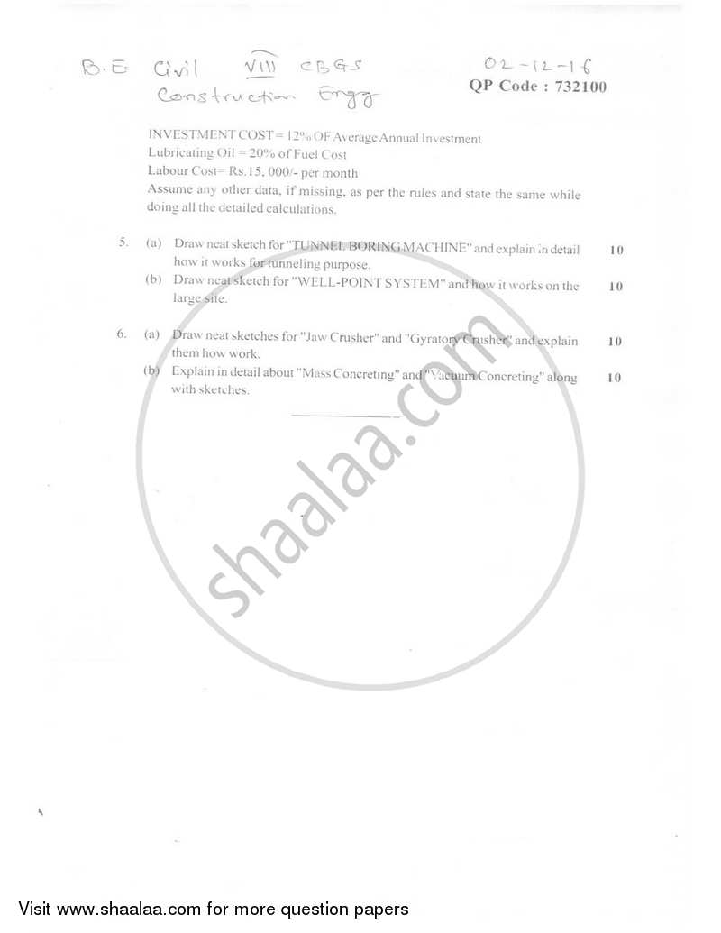 Construction Engineering 2016-2017 - B.E. - Semester 8 (BE Fourth Year) - University of Mumbai question paper with PDF download