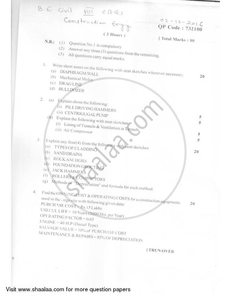 Construction Engineering 2016-2017 - B.E. - Semester 8 (BE Fourth Year) - University of Mumbai question paper with PDF download