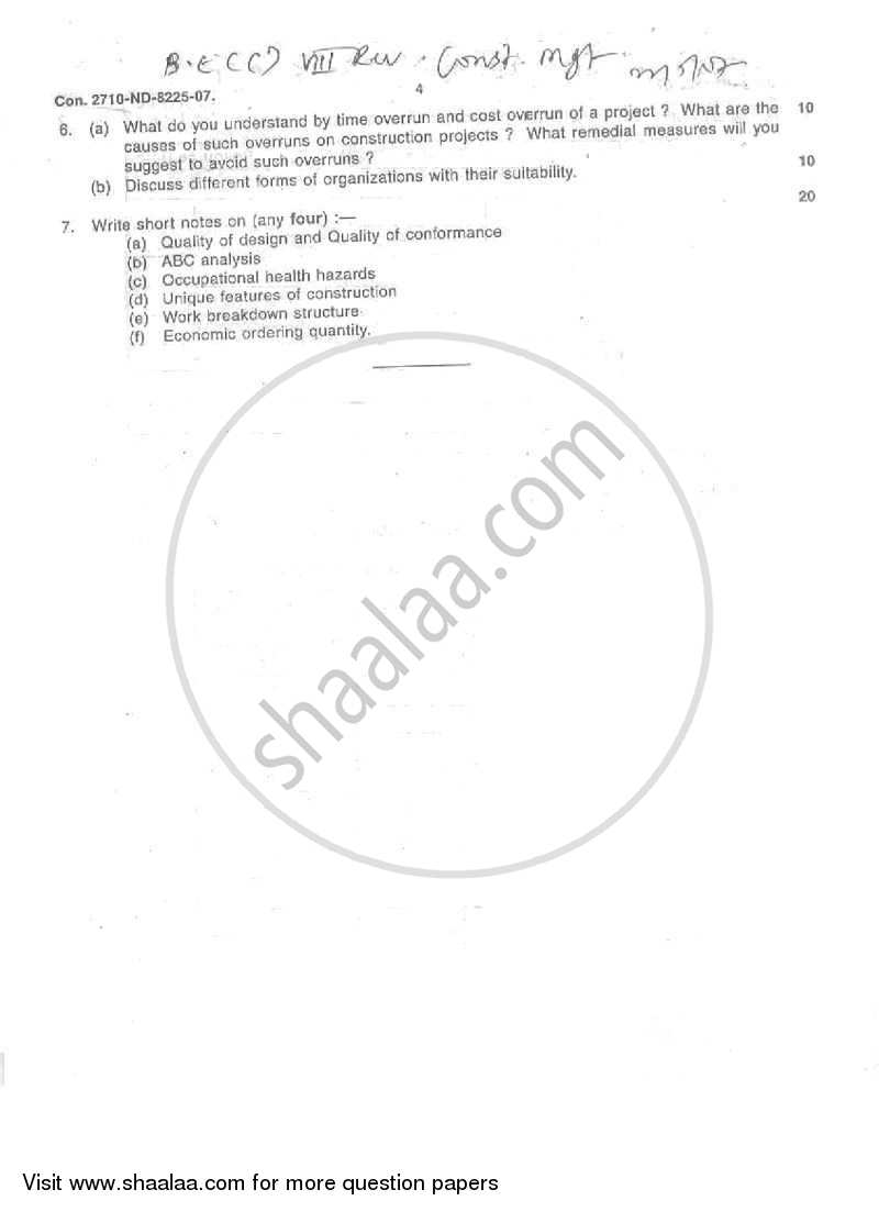 Construction Management 2006-2007 - B.E. - Semester 8 (BE Fourth Year) - University of Mumbai question paper with PDF download