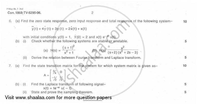 Continuous Time Signals and System 2005-2006 - B.E. - Semester 5 (TE Third Year) - University of Mumbai question paper with PDF download