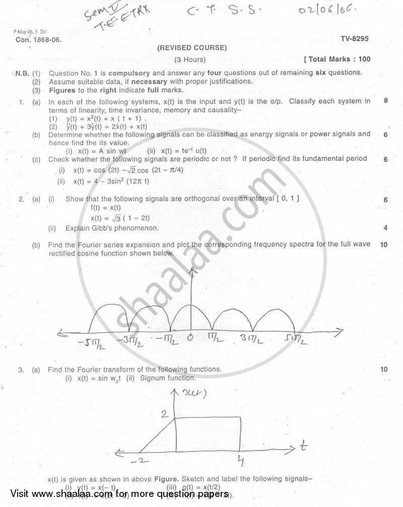 Continuous Time Signals and System 2005-2006 - B.E. - Semester 5 (TE Third Year) - University of Mumbai question paper with PDF download