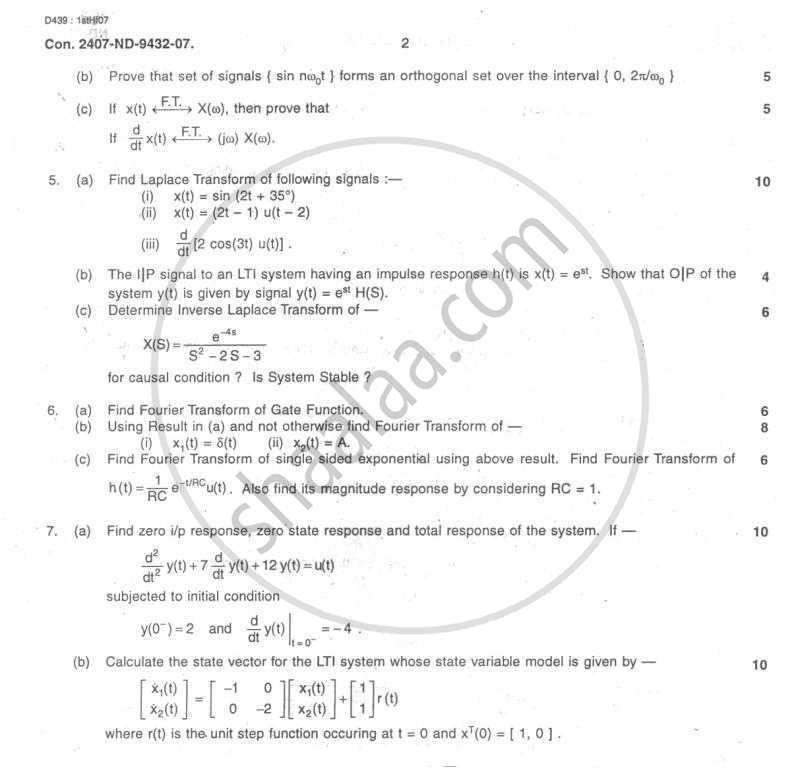 Continuous Time Signals and System 2006-2007 - B.E. - Semester 5 (TE Third Year) - University of Mumbai question paper with PDF download