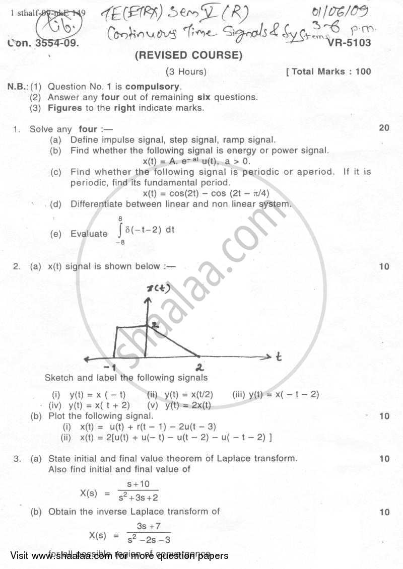 Continuous Time Signals and System 2008-2009 - B.E. - Semester 5 (TE Third Year) - University of Mumbai question paper with PDF download