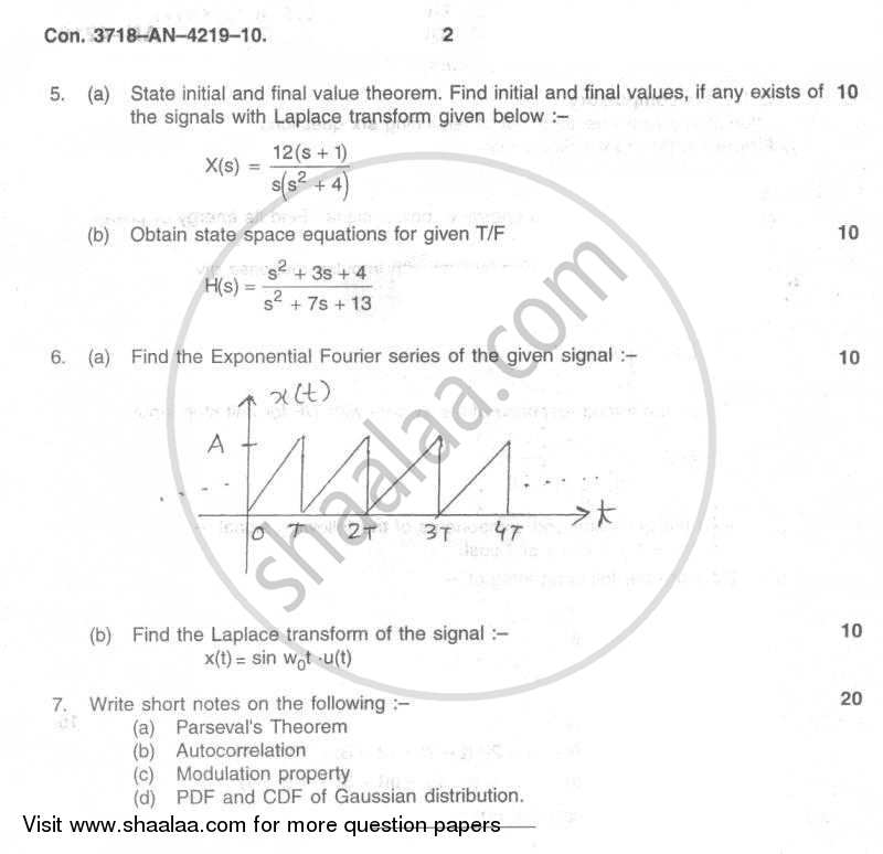Continuous Time Signals and System 2009-2010 - B.E. - Semester 5 (TE Third Year) - University of Mumbai question paper with PDF download