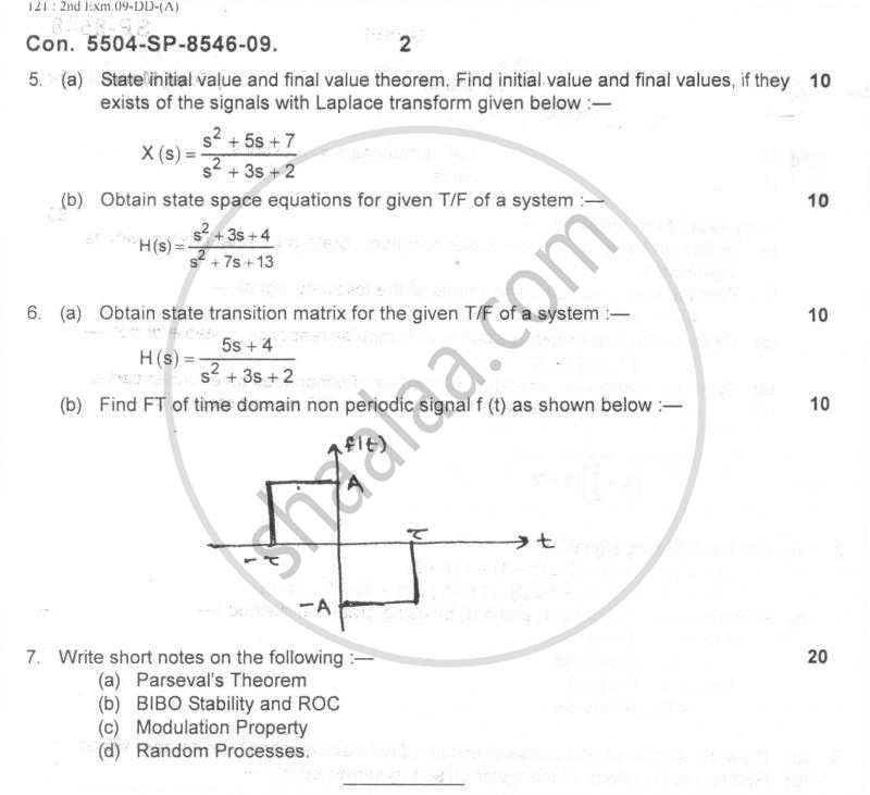 Continuous Time Signals and System 2009-2010 - B.E. - Semester 5 (TE Third Year) - University of Mumbai question paper with PDF download