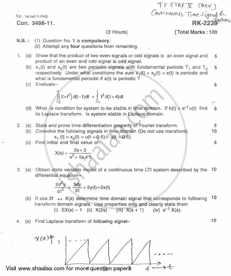 Continuous Time Signals and System 2010-2011 - B.E. - Semester 5 (TE Third Year) - University of Mumbai question paper with PDF download