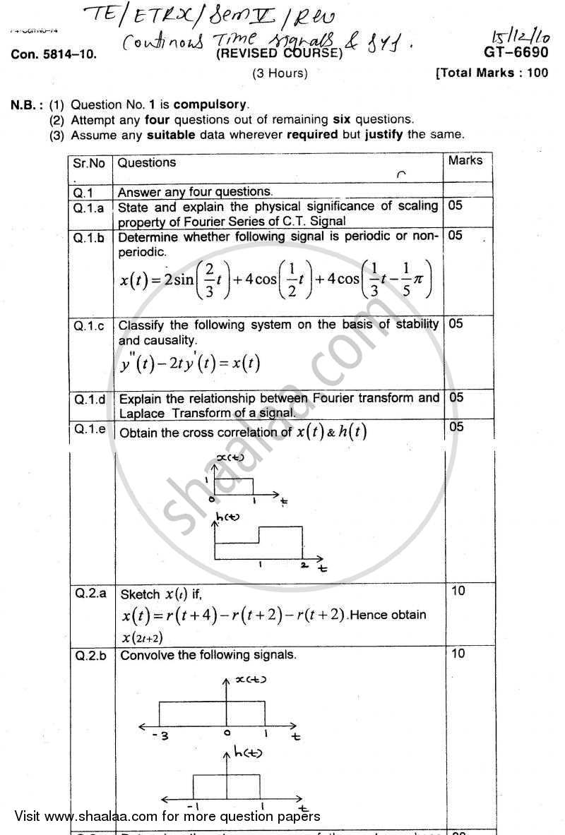 Continuous Time Signals and System 2010-2011 - B.E. - Semester 5 (TE Third Year) - University of Mumbai question paper with PDF download