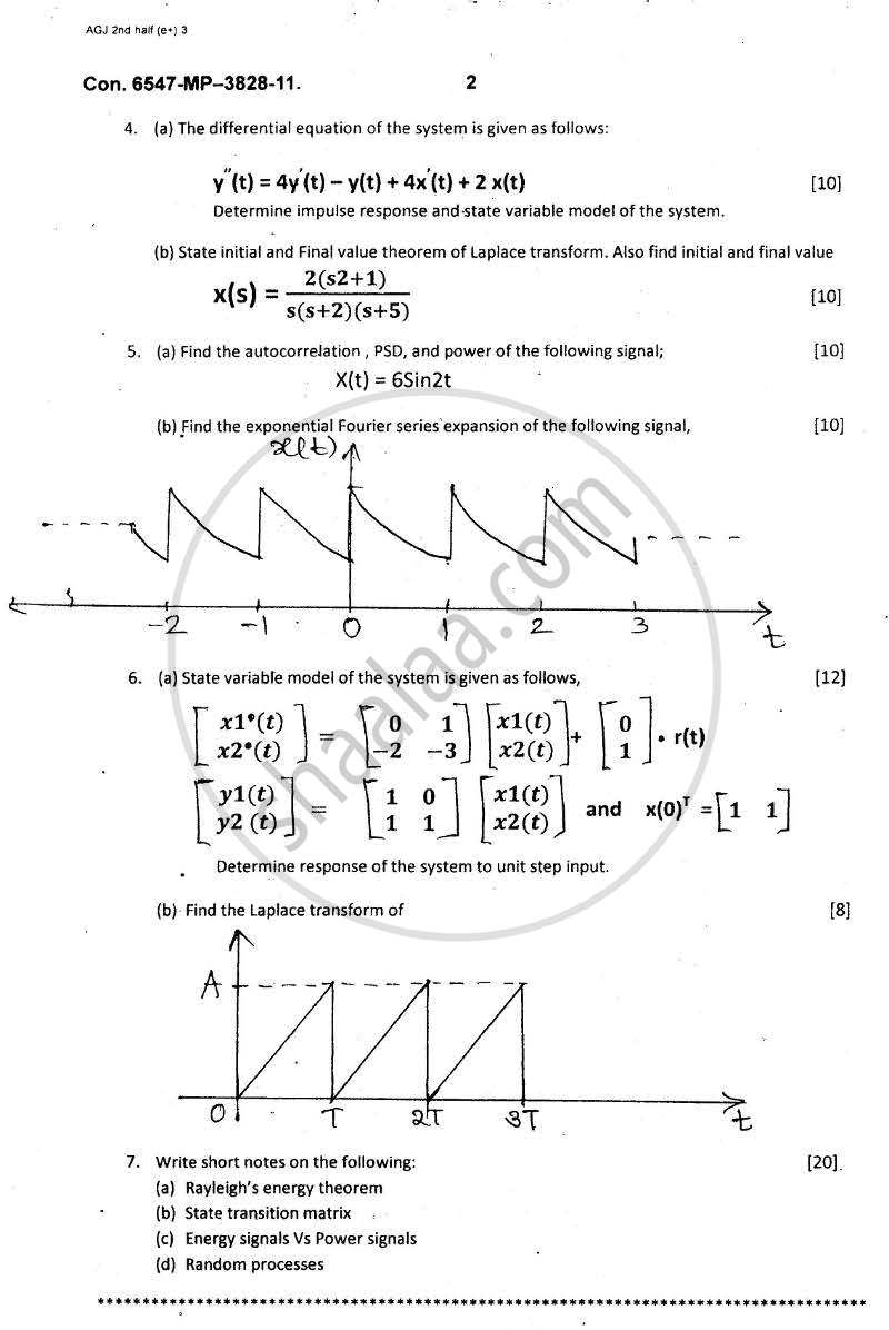 Continuous Time Signals and System 2011-2012 - B.E. - Semester 5 (TE Third Year) - University of Mumbai question paper with PDF download