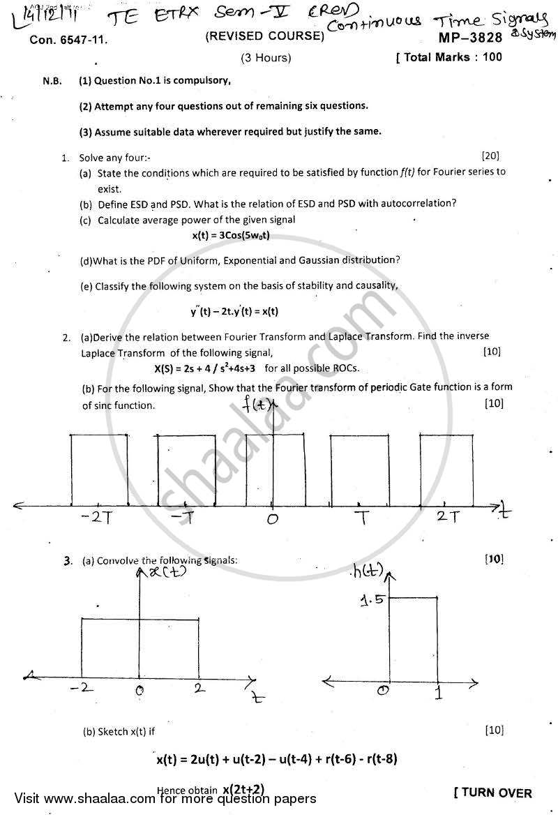 Continuous Time Signals and System 2011-2012 - B.E. - Semester 5 (TE Third Year) - University of Mumbai question paper with PDF download