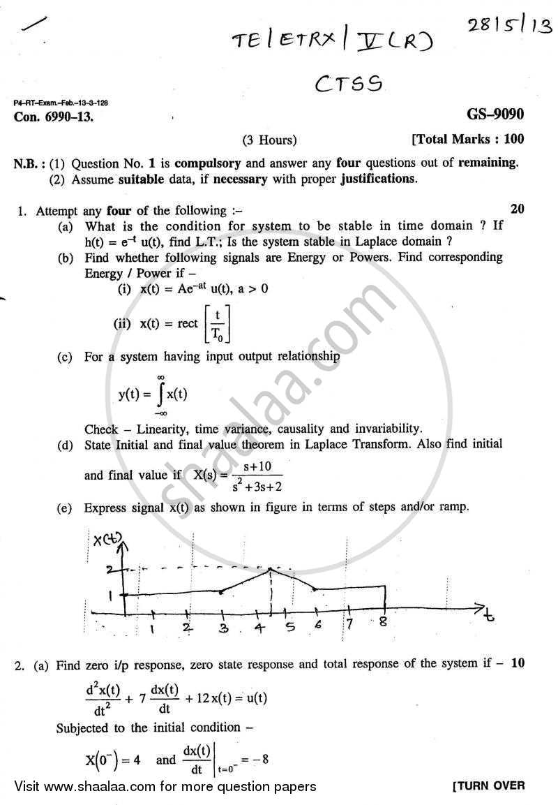 Continuous Time Signals and System 2012-2013 - B.E. - Semester 5 (TE Third Year) - University of Mumbai question paper with PDF download