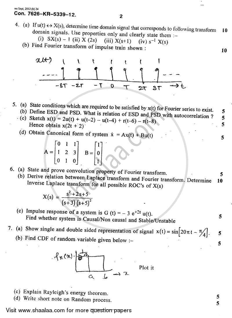 Continuous Time Signals and System 2012-2013 - B.E. - Semester 5 (TE Third Year) - University of Mumbai question paper with PDF download