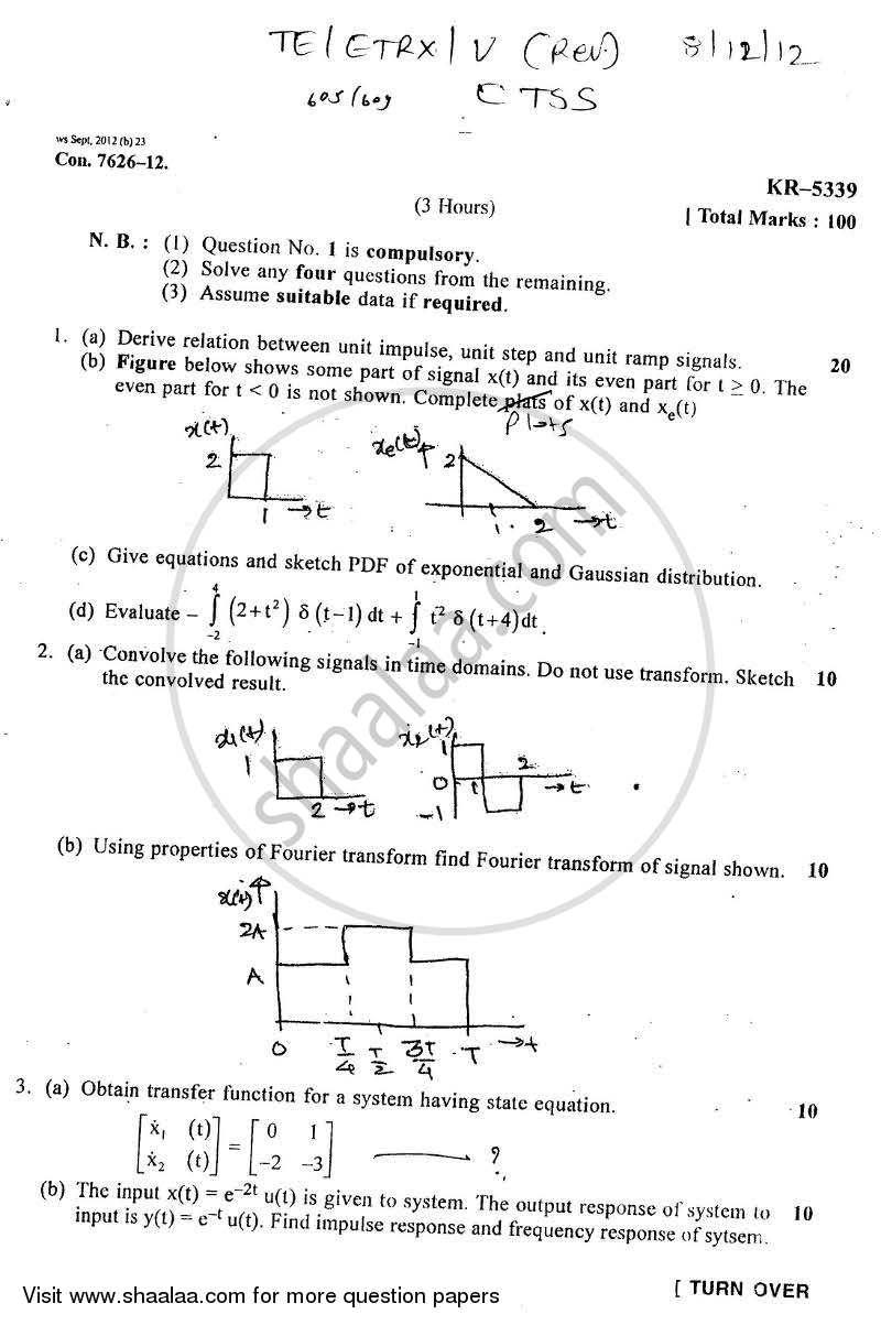 Continuous Time Signals and System 2012-2013 - B.E. - Semester 5 (TE Third Year) - University of Mumbai question paper with PDF download