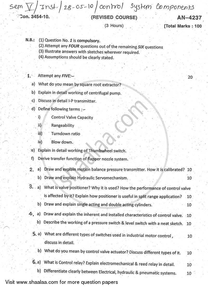Control System Components 2009-2010 - B.E. - Semester 5 (TE Third Year) - University of Mumbai question paper with PDF download