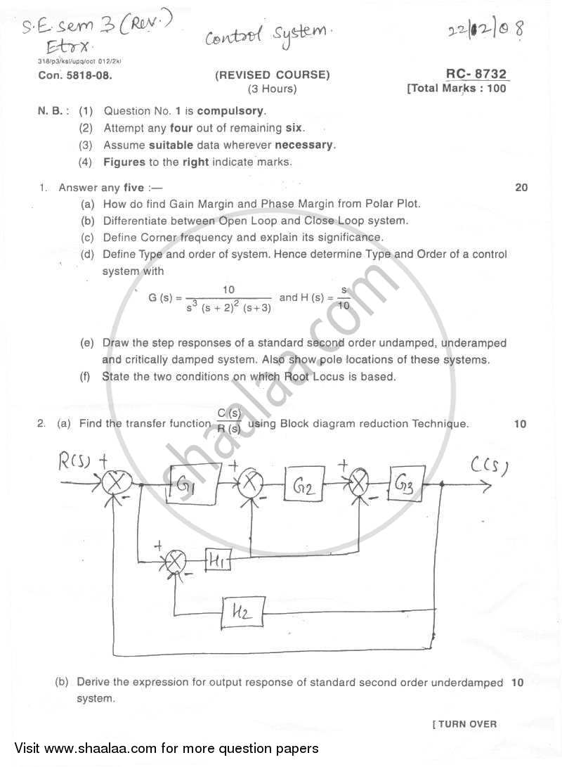 Control System 2008-2009 - B.E. - Semester 3 (SE Second Year) - University of Mumbai question paper with PDF download