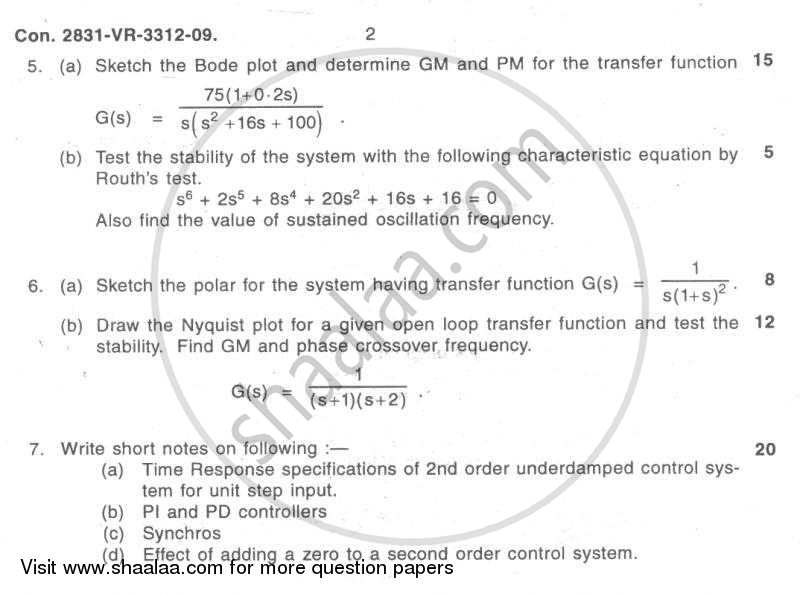 Control System 2008-2009 - B.E. - Semester 3 (SE Second Year) - University of Mumbai question paper with PDF download