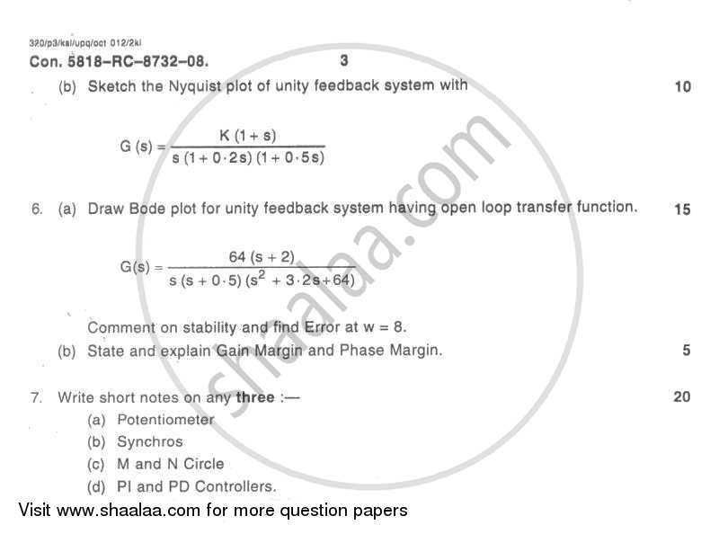 Control System 2008-2009 - B.E. - Semester 3 (SE Second Year) - University of Mumbai question paper with PDF download