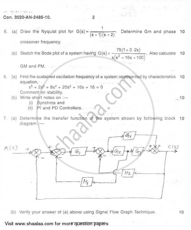 Control System 2009-2010 - B.E. - Semester 3 (SE Second Year) - University of Mumbai question paper with PDF download