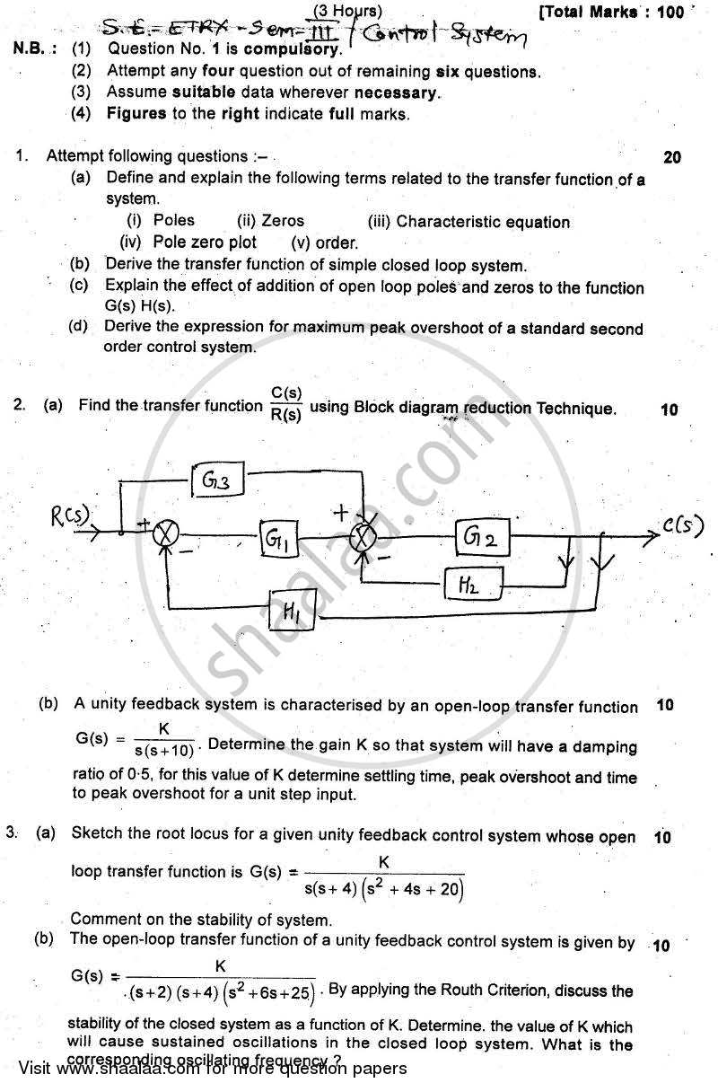 Control System 2010-2011 - B.E. - Semester 3 (SE Second Year) - University of Mumbai question paper with PDF download