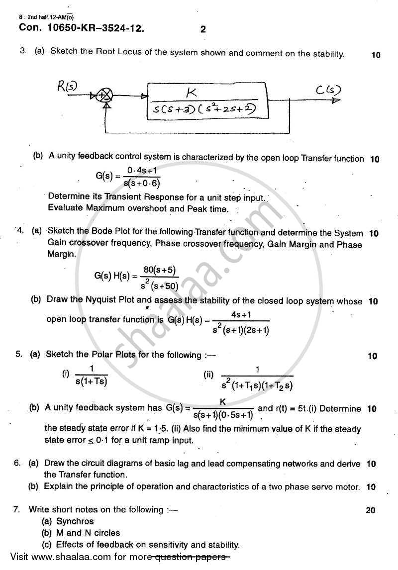 Control System 2012-2013 - B.E. - Semester 3 (SE Second Year) - University of Mumbai question paper with PDF download