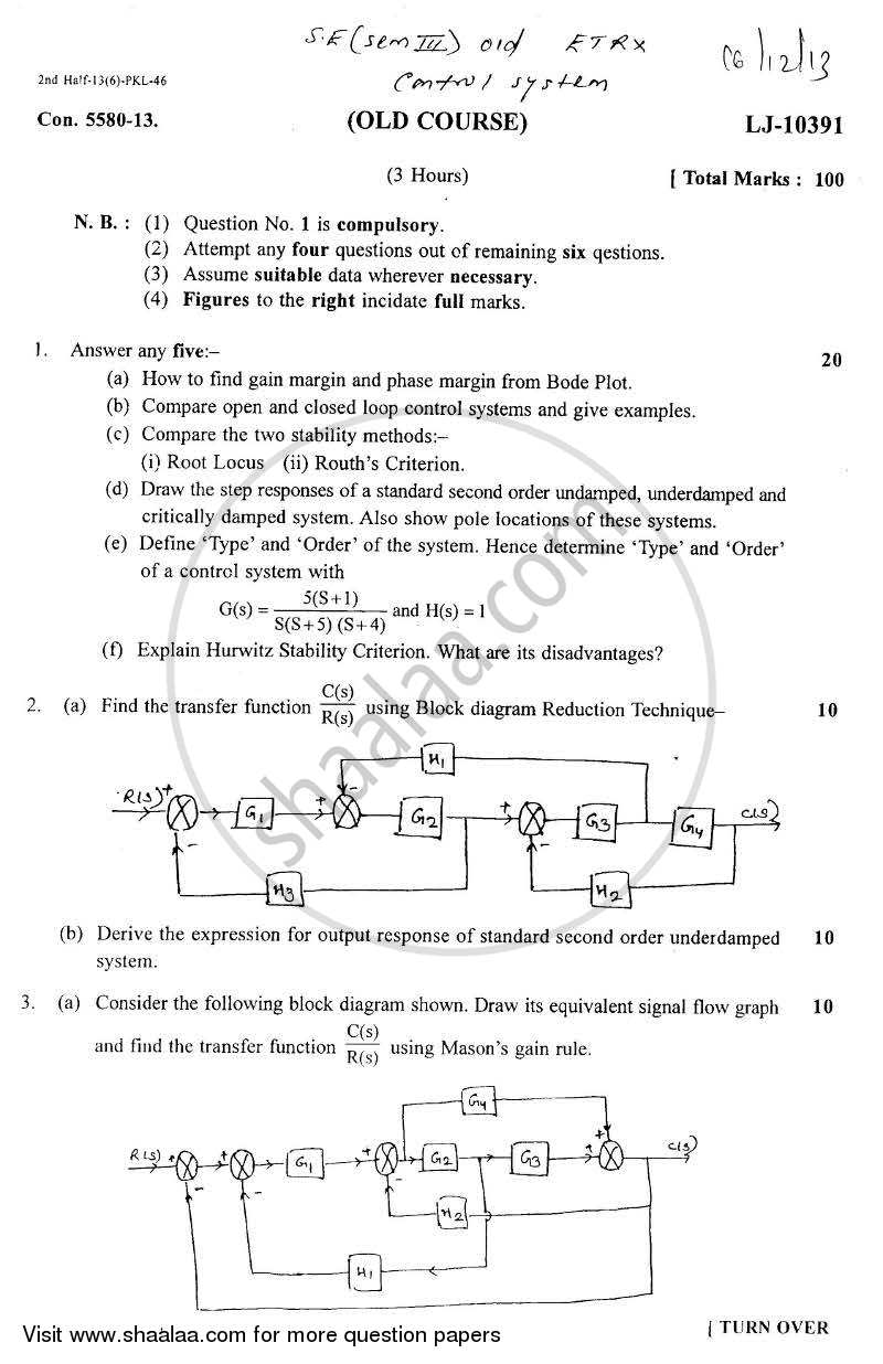 Control System 2013-2014 - B.E. - Semester 3 (SE Second Year) - University of Mumbai question paper with PDF download