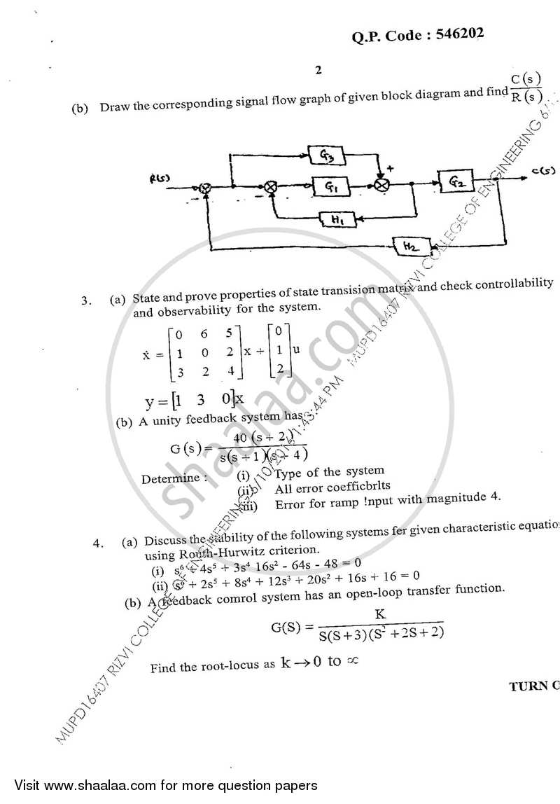 Control System 2015-2016 - B.E. - Semester 4 (SE Second Year) - University of Mumbai question paper with PDF download