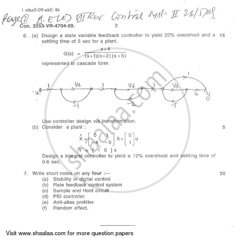 Control Systems 2 2008-2009 - B.E. - Semester 7 (BE Fourth Year) - University of Mumbai question paper with PDF download