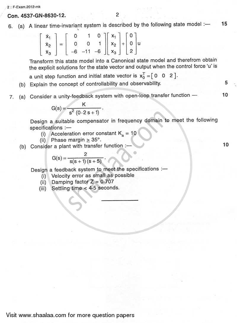 Control Systems Design 2011-2012 - B.E. - Semester 6 (TE Third Year) - University of Mumbai question paper with PDF download