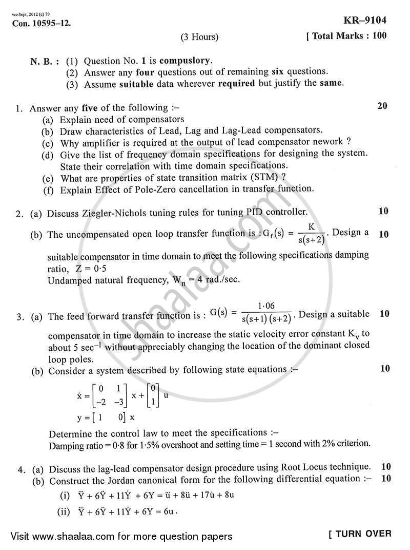 Control Systems Design 2012-2013 - B.E. - Semester 6 (TE Third Year) - University of Mumbai question paper with PDF download
