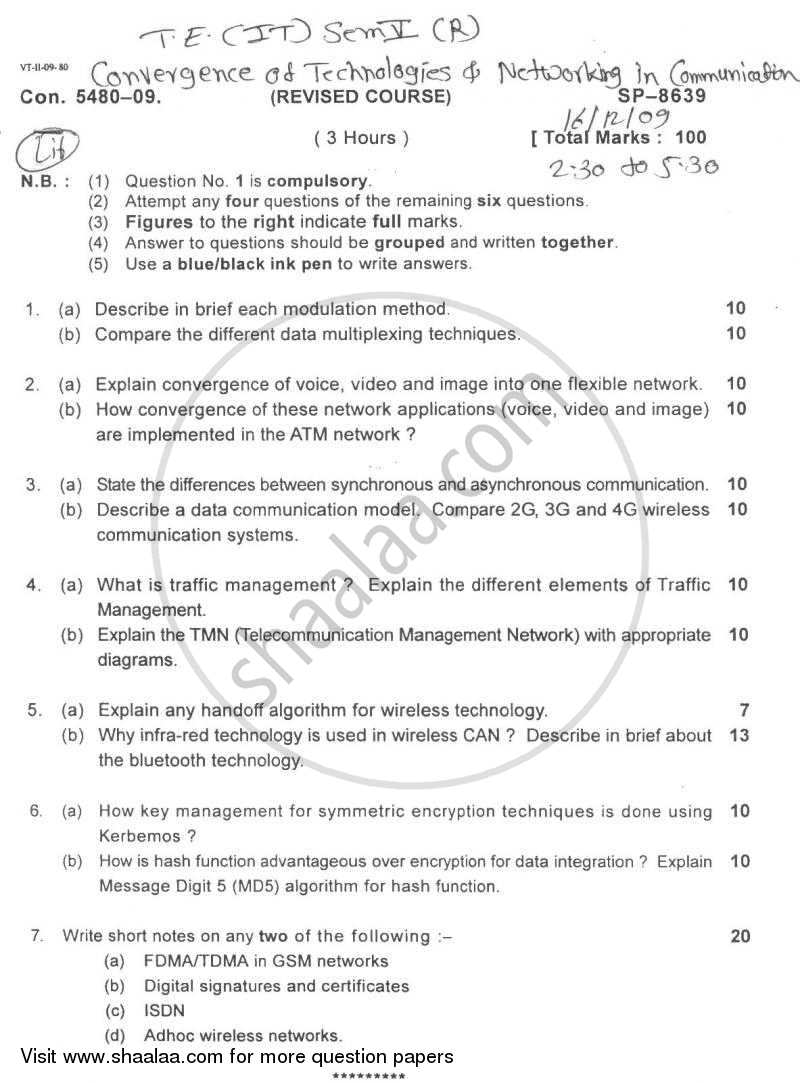 Convergence of Technologies and Networking in Communication 2009-2010 - B.E. - Semester 5 (TE Third Year) - University of Mumbai question paper with PDF download