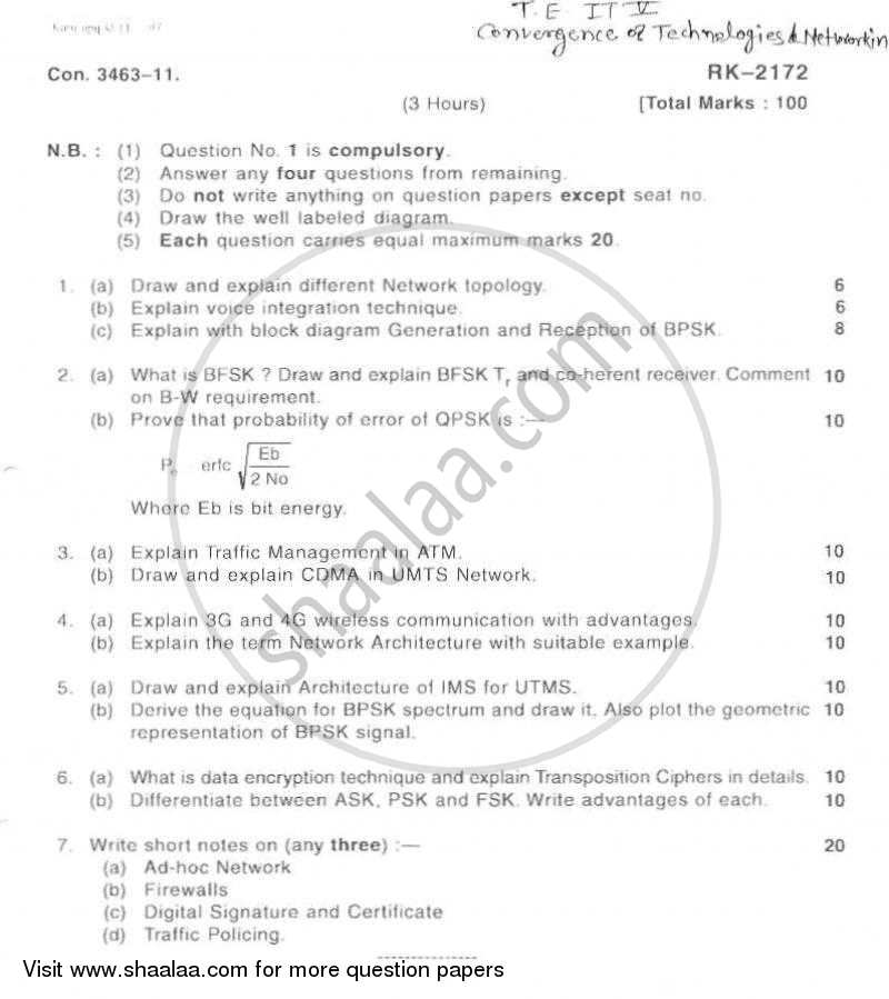 Convergence of Technologies and Networking in Communication 2010-2011 - B.E. - Semester 5 (TE Third Year) - University of Mumbai question paper with PDF download