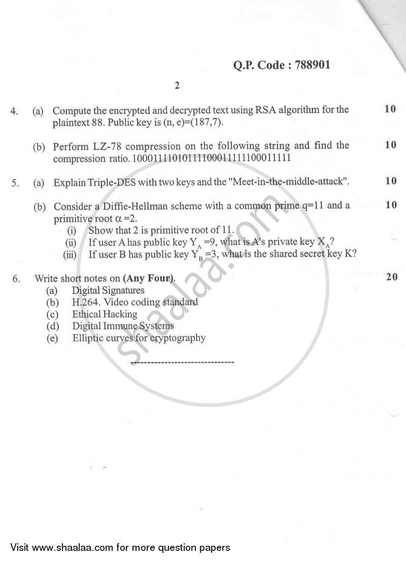 Data Compression and Encryption 2016-2017 - B.E. - Semester 7 (BE Fourth Year) - University of Mumbai question paper with PDF download