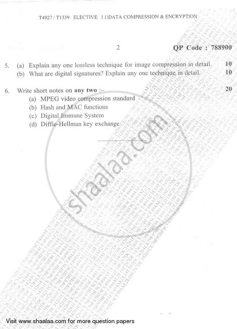 Data Compression and Encryption 2016-2017 - B.E. - Semester 7 (BE Fourth Year) - University of Mumbai question paper with PDF download