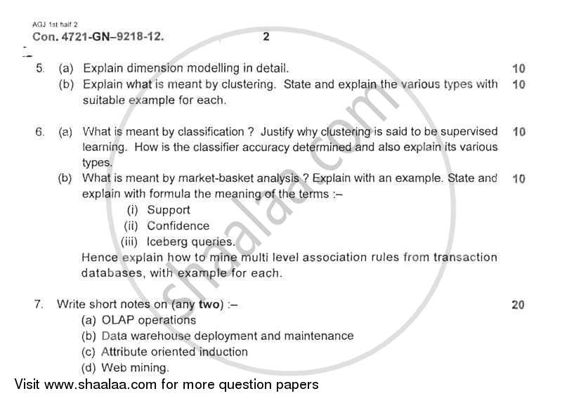 Data Warehousing and Mining 2011-2012 - B.E. - Semester 8 (BE Fourth Year) - University of Mumbai question paper with PDF download