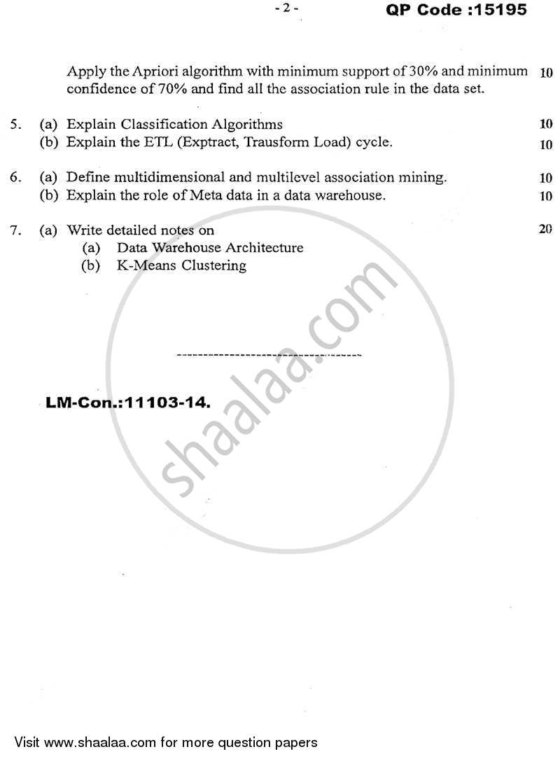 Data Warehousing and Mining 2014-2015 - B.E. - Semester 8 (BE Fourth Year) - University of Mumbai question paper with PDF download