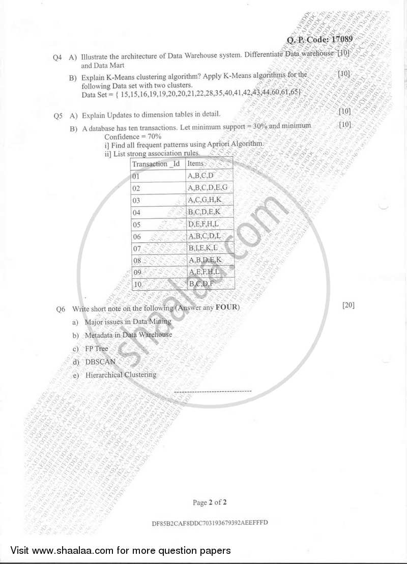Data Warehousing and Mining 2016-2017 - B.E. - Semester 8 (BE Fourth Year) - University of Mumbai question paper with PDF download