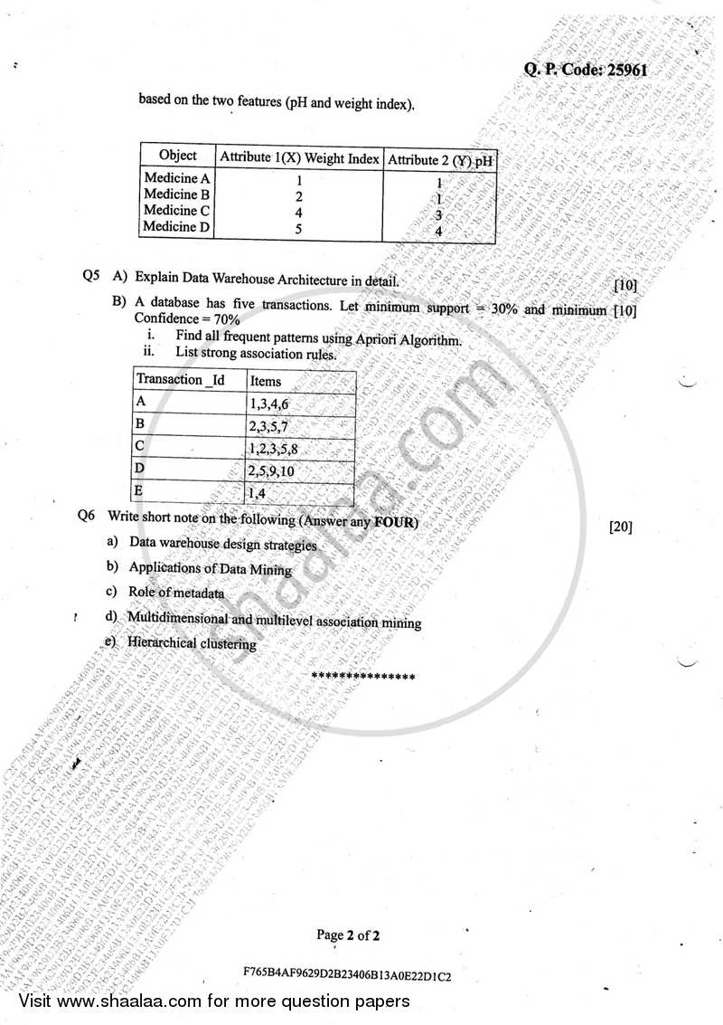 Data Warehousing and Mining 2017-2018 - B.E. - Semester 8 (BE Fourth Year) - University of Mumbai question paper with PDF download